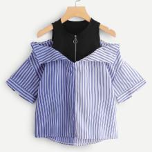 Shein Open Shoulder Color Block Striped Blouse