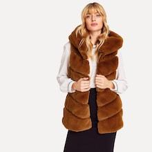 Shein Hooded Textured Faux Fur Vest