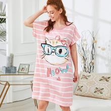 Shein Cat Print Striped Dress