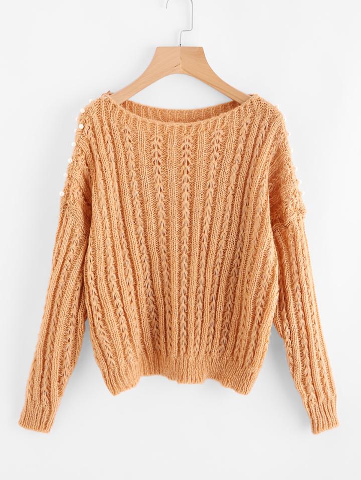 Shein Faux Pearl Detail Drop Shoulder Sweater