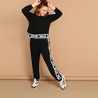 Shein Plus Letter Print Tape Pullover & Sweatpants Set