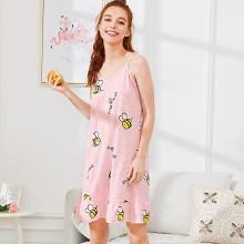 Shein Bee Print Striped Cami Dress With Eye Mask