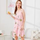 Shein Bee Print Striped Cami Dress With Eye Mask