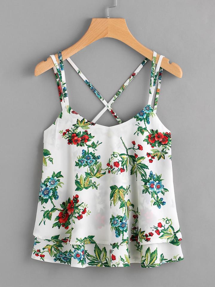 Shein Random Florals Crisscross Back Layered Cami Top