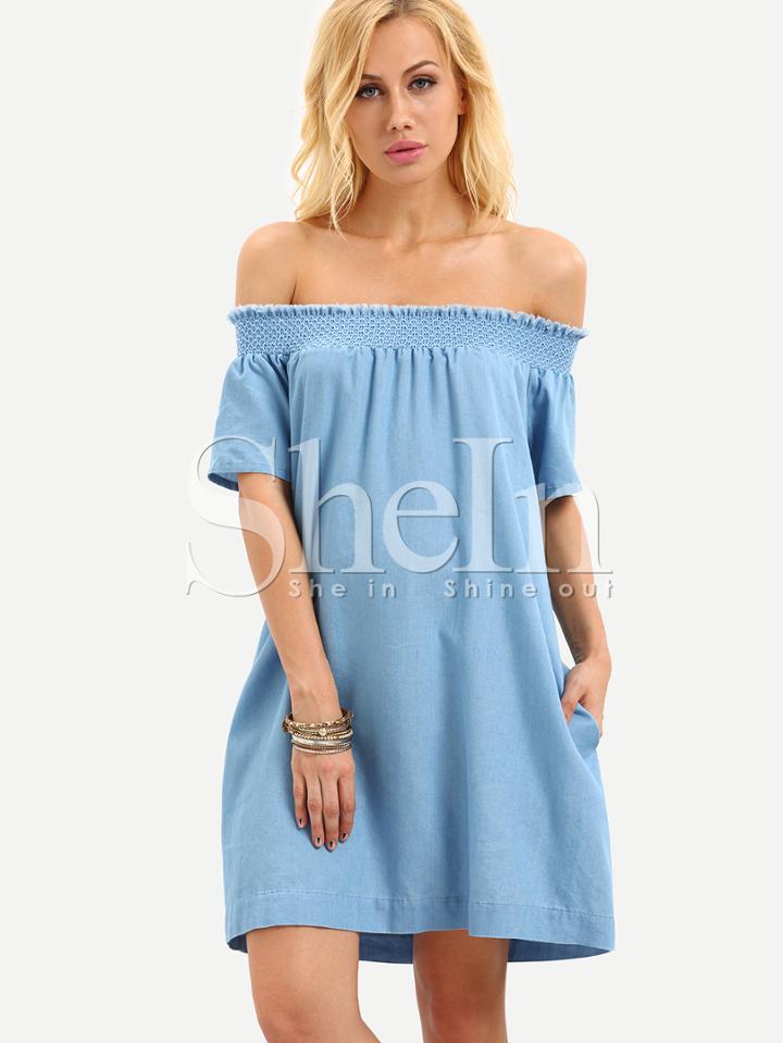 Shein Blue Off The Shoulder Shift Dress
