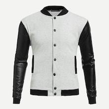 Shein Men Contrast Pu Sleeve Coat