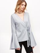 Shein Trumpet Sleeve Self Tie Side Surplice Wrap Top