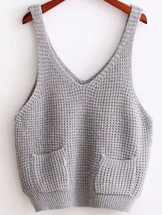 Shein Grey Strap Knit Cami Top With Pocket