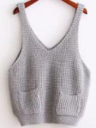 Shein Grey Strap Knit Cami Top With Pocket