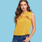 Shein V Cut Ruffle Trim Pearls Beaded Top