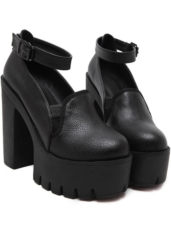 Shein Black Ankle Strap High Block Heel Pumps
