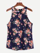 Shein Navy Flower Print Halter Neck Top