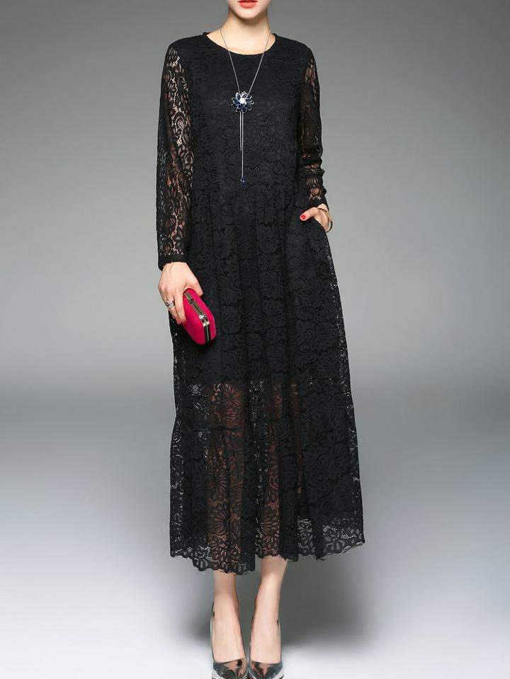 Shein Black Mesh Lace Long Dress