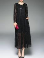 Shein Black Mesh Lace Long Dress