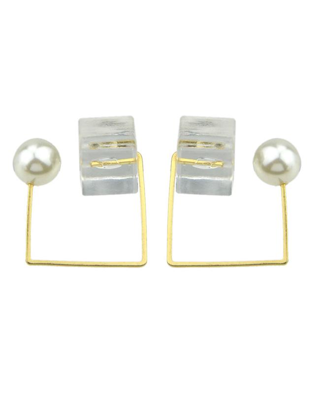 Shein White Stone Pearl Stud Earrings