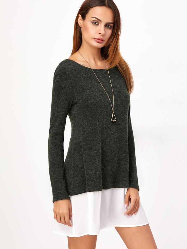 Shein Dark Green Contrast Trim Long Sleeve Sweater Dress