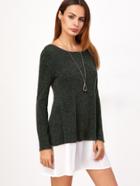 Shein Dark Green Contrast Trim Long Sleeve Sweater Dress
