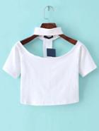 Shein White Cutout Choker Neck Crop T-shirt