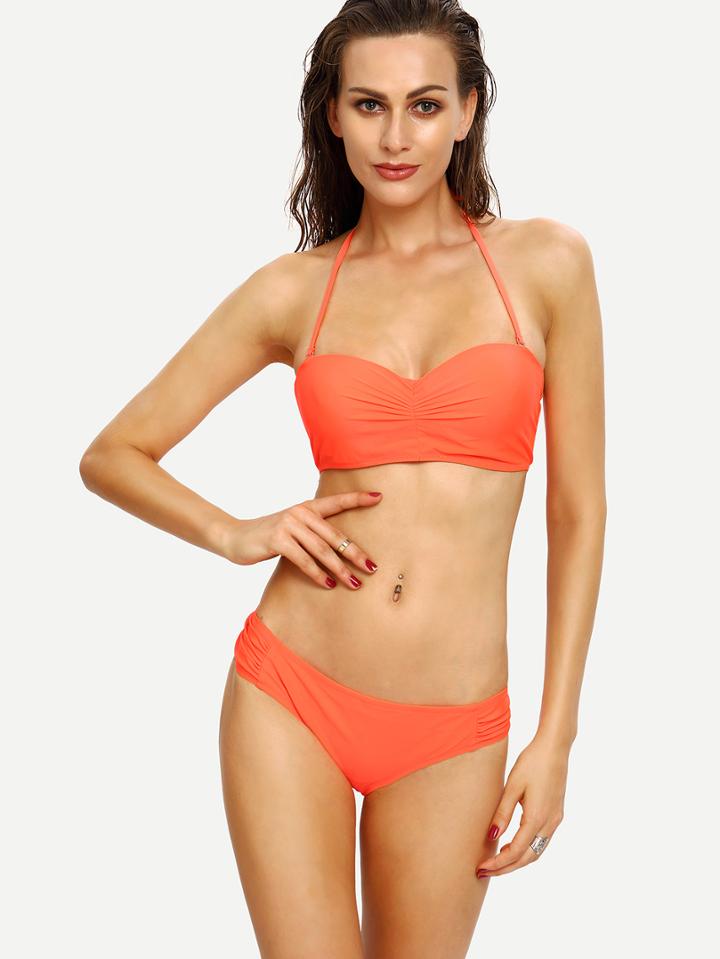 Shein Shirred Lace-up Bikini Set