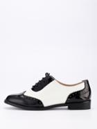 Shein Black & White Full Brogue Lace-up Oxford Flats