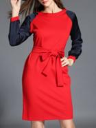 Shein Red Contrast Sleeve Bow Dress