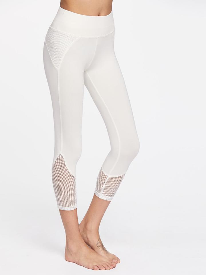 Shein Wide Waistband Fishnet Panel Crop Leggings