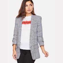 Shein Shawl Collar Pocket Patched Plaid Blazer