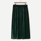 Shein Solid Velvet Pleated Skirt