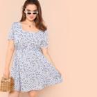 Shein Plus Square Neck Fit And Flare Floral Dress