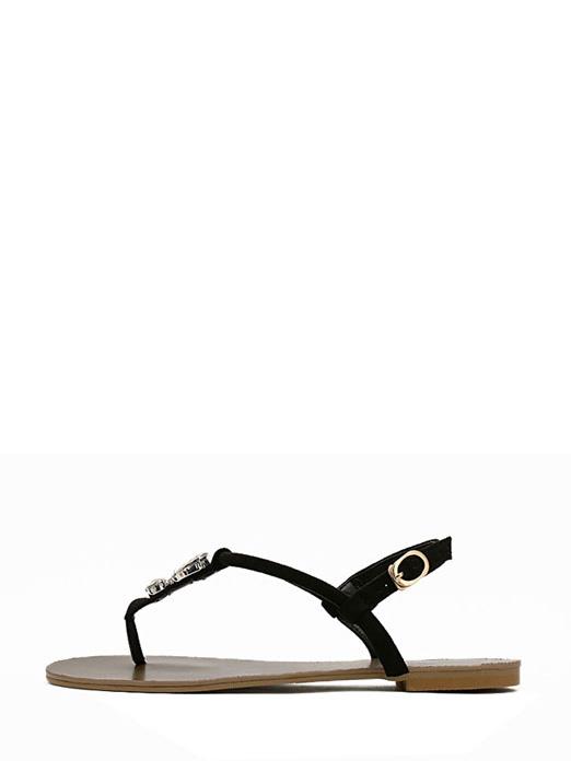 Shein Black Diamond Decorated Buckle Strap Flip Sandals