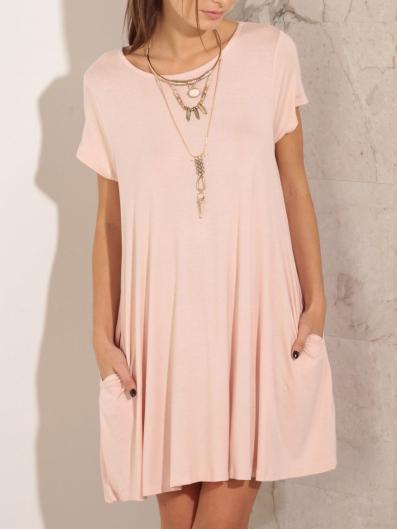 Shein Pink Short Sleeve Pockets Loose Dress