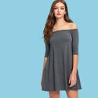 Shein Slant Pocket Off Shoulder Solid Dress