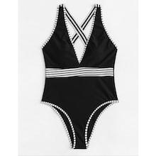 Shein Plus Criss Cross Contrast Trim Swimsuit