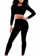 Rosewe Catching Two Pieces Design Long Sleeve Black Jumpsuit