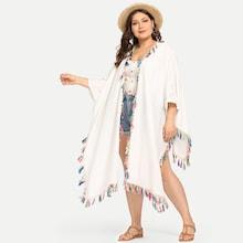 Shein Plus Tassel Detail Batwing Sleeve Coat
