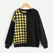 Shein Plus Plaid Panel Drop Shoulder Sweatshirt