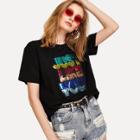 Shein Sequin Letter Embellished T-shirt