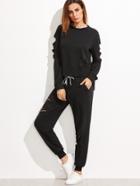 Shein Black High Low Ripped Sweatshirt With Sweatpants