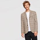 Shein Men Single Breasted Patched Front Plaid Blazer