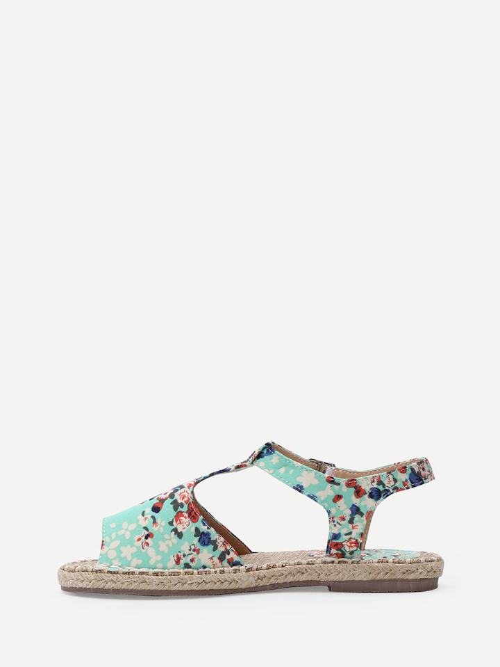 Shein Green Canva Upper Flower Print Espadrille Sandals
