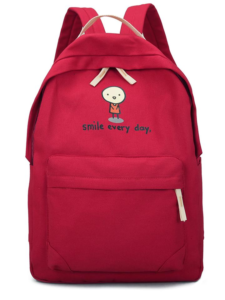 Shein Cartoon & Slogan Print Canvas Backpack