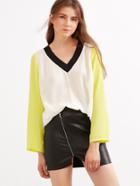 Shein Color Block V Neck Boxy Top