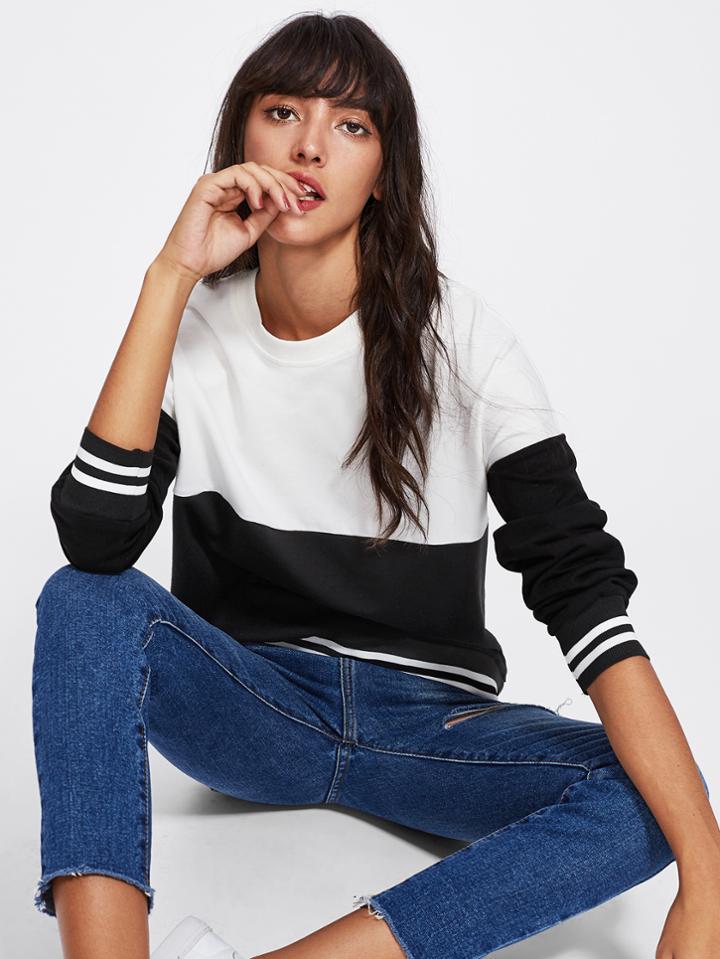 Shein Two Tone Striped Sweatshirt