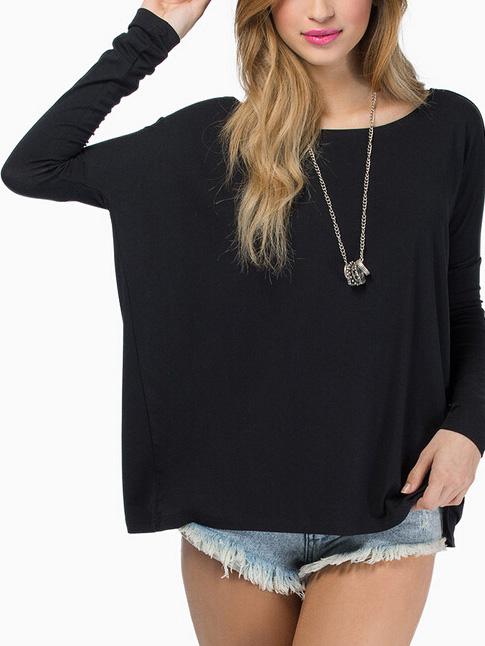Shein Black Batwing Long Sleeve Loose T-shirt