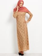 Shein Muslim Lace Overlay Long Sleeve Islamic Kaftan Abaya Maxi Dress