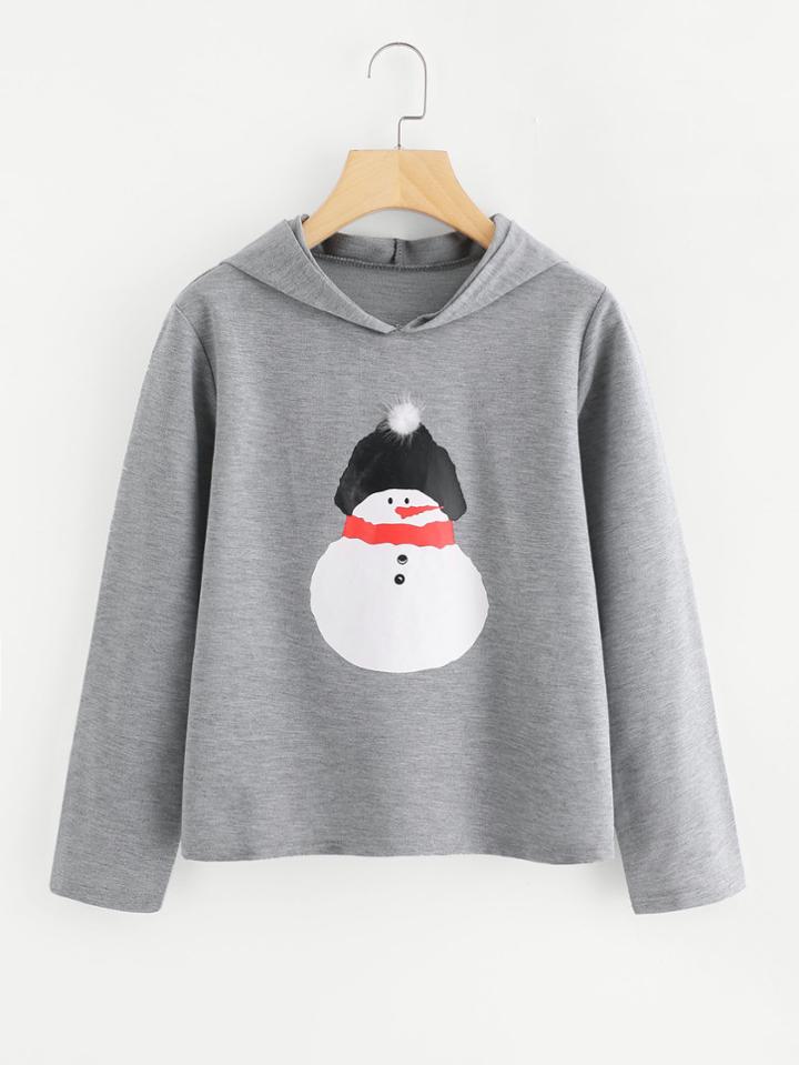 Shein Snowman Print Marled Hoodie