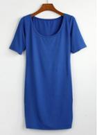 Rosewe Fabulous Short Sleeve Round Neck Blue Mini Dress