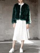 Shein Dark Green Faux Fur Crop Coat