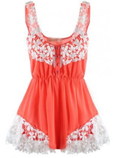 Rosewe Lace Stitching Scoop Neck Sleeveless Romper
