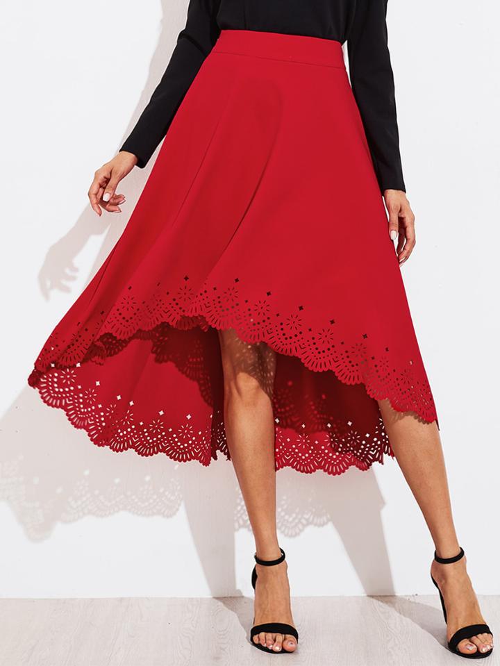 Shein Scallop Laser Cut Dip Hem Skirt